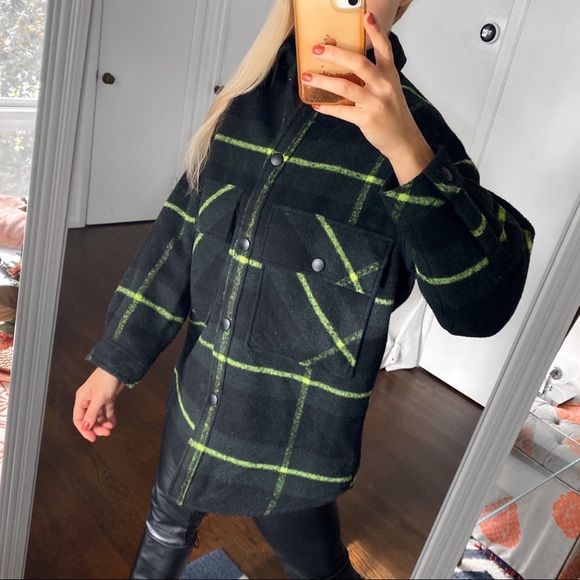 🌲 ZARA GREEN PLAID OVERSIZED WOOL BLEND WINTER JACKET! - Picture 2 of 16